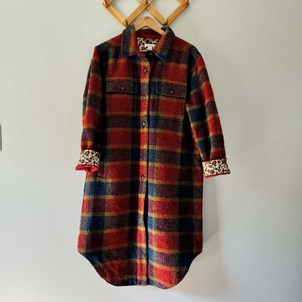 Sundance Catalog Red Blue Long “Legacy Plaid Jacket” Size Large $188